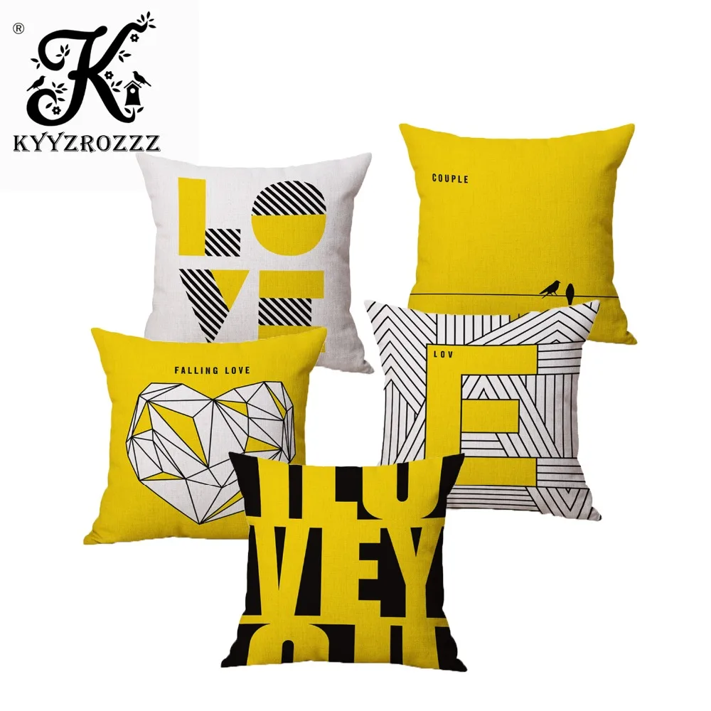 

Fashion High Quality Cotton Linen Nordic Design Yellow Simple Geometry Car Decorative Pillow Case Cushion Cover Sofa Home Decor
