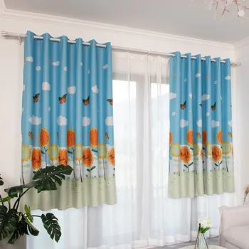 

1Pc Butterfly Sun Flower Short Curtain Modern Style Polyester Drape Panel Daylight Protection Smooth Curtain 200cm x 100cm шторы