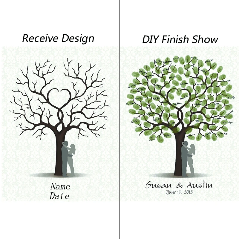 Wedding Guest Book Fingerprint Tree Canvas Painting Sweet Kiss Lover Personalized Wall Art Poster For Living Room Decor