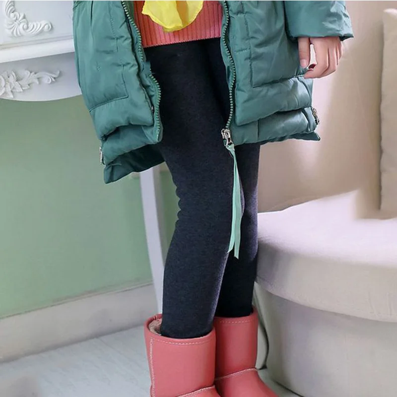 Autumn Winter New Girls Leggings Cotton Velvet Warm Candy Color Girl Casual Pants 4-11 Year Children Pants