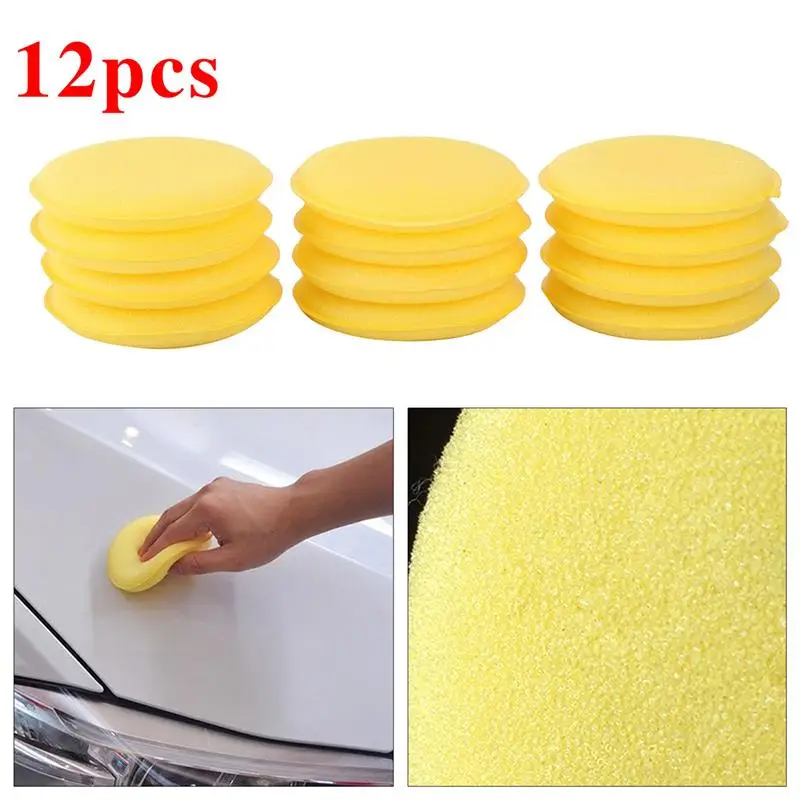 TIHOOD 12PCS 4”Car Wax Applicator/Round Shaped Sponge/Cars Wax Applicator Foam Sponge Ultra-Soft Cleaning Tool