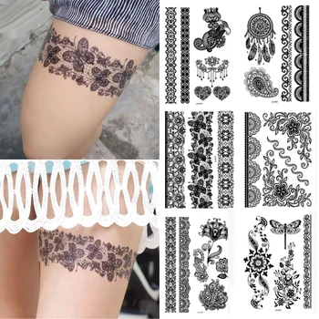 

6 Sheet Black Lace Tattoo Temporary Template for Wedding Birthday Party Concert Night out Professional Tattoo Supplies