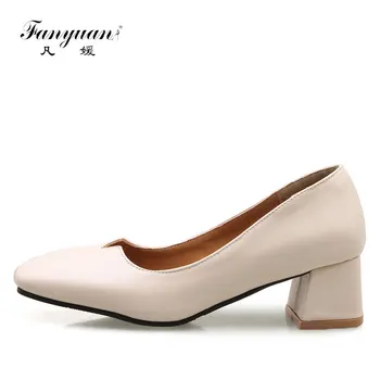 

Fanyuan Classics Square Toe Pumps Women Shoes Spring/Autumn Slip-On Casual Shoes Fashion Shallow Square Heels