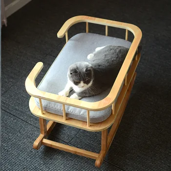 

Big Pet Rocking Cradles Solid Wood Dog House Cat Beds Comfortable Rocking Sofa Bed for Cat Kennel Slepping Bed Sofa Kitten House