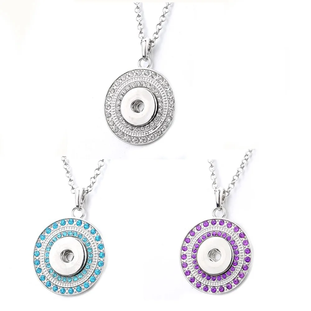 

New Snap Button Jewelry Rhinestone Crystal Round Snap Pendant Necklace with Chains for Women Fit 18mm Snap Buttons Jewelry