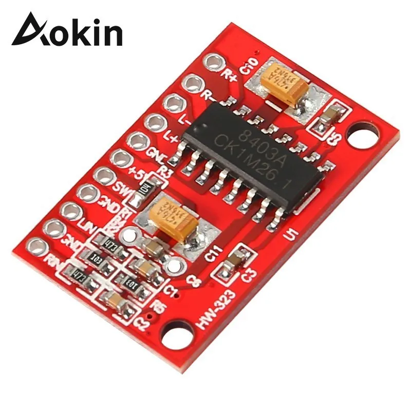 

Aokin PAM8403 Amplifier Module Digital Power Amplifier Board Mini Class D 2 Channel 3W+3W USB Power Supply