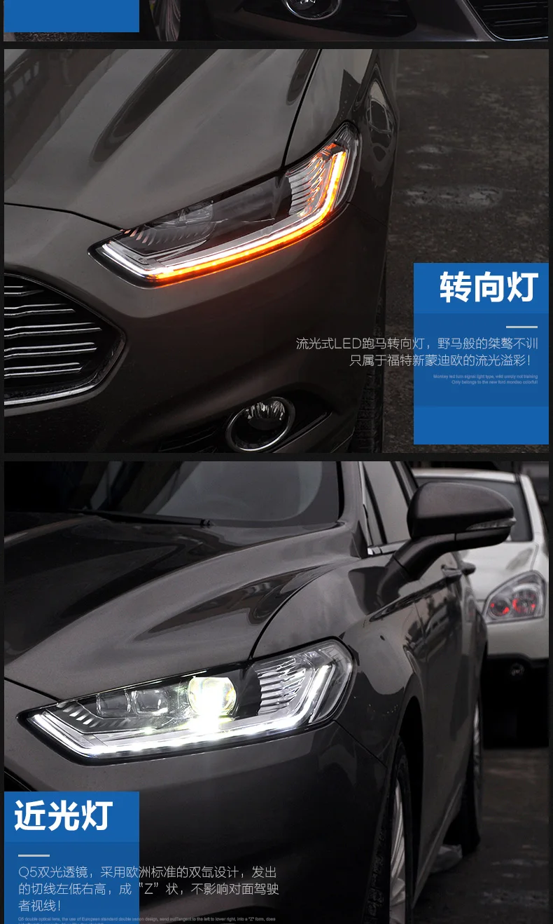 D_YL стайлинга автомобилей для Ford Mondeo фары 2013 Mondeo светодиодный фары DRL Объектив Двойной Луч H7 спрятал bi Xenon объектива