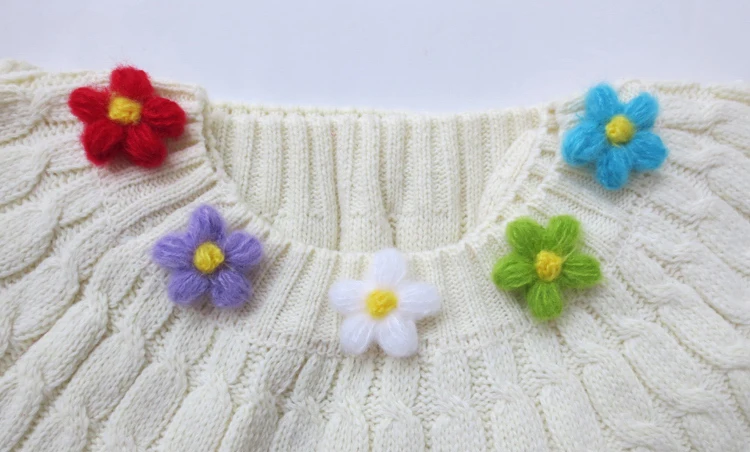 Handmade Woolen Yarn Crochet Flower Applique, DIY Needlework, Sewing Accessories, Cloth Paste 477, 80 PCs/Lot