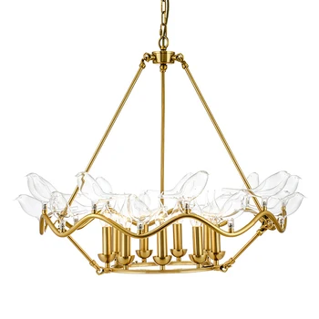 

Mooielight Copper Birds LED Chandelier with Lampshades E14 glass Chandeliers For Living Room Bedroom Hanging Lighting Fixtures