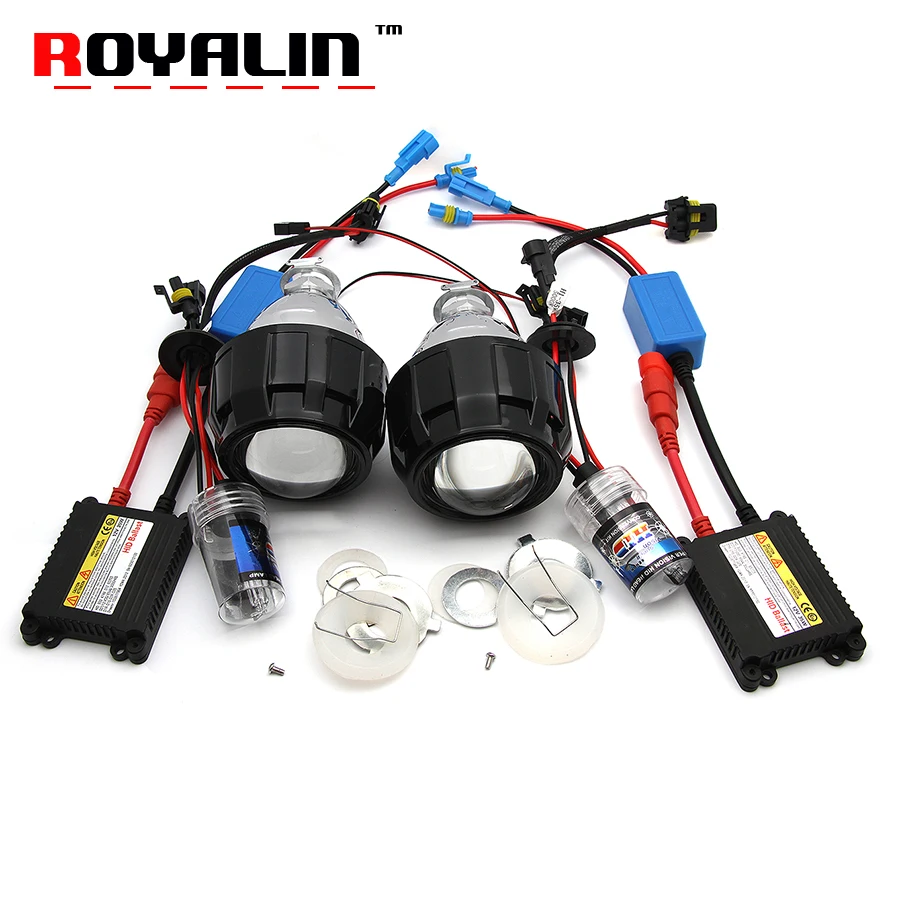 

ROYALIN 2.5 Mini Bi Xenon HID Projector Headlights Lens Kit AC H1 Bulbs Slim Ballast Relay Harness Controller for H4 H7 Cars DIY