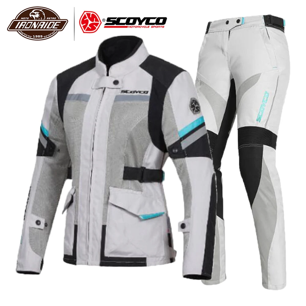 SCOYCO, Женская мотоциклетная куртка, летняя байкерская куртка, куртка для верховой езды, ночная отражающая, для мотокросса, Chaqueta CE, защита, дышащая - Цвет: Blue Suit