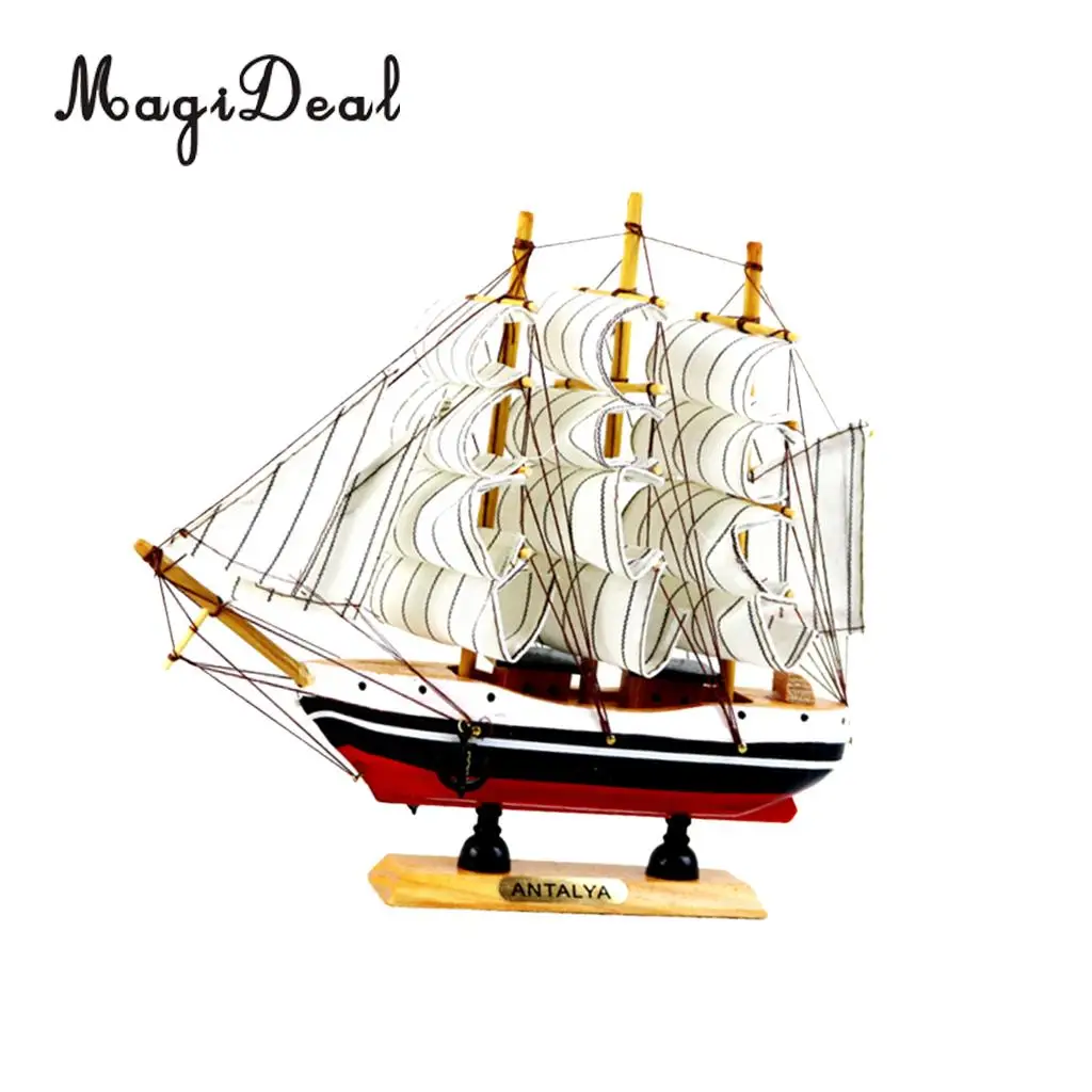 Wooden Small Sailboat Pirate Ship Home Model Boat Nautical Office Desk Bookstore Theme Party Decor Children Kids Birthday Gift
