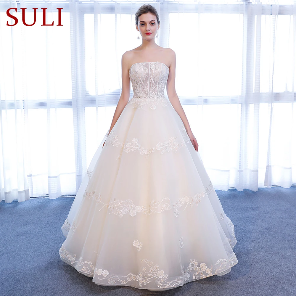 

SL-164 Sexy Strapless Cheap Beads 3D Floral Appliques Bridal Gown Wedding Dress