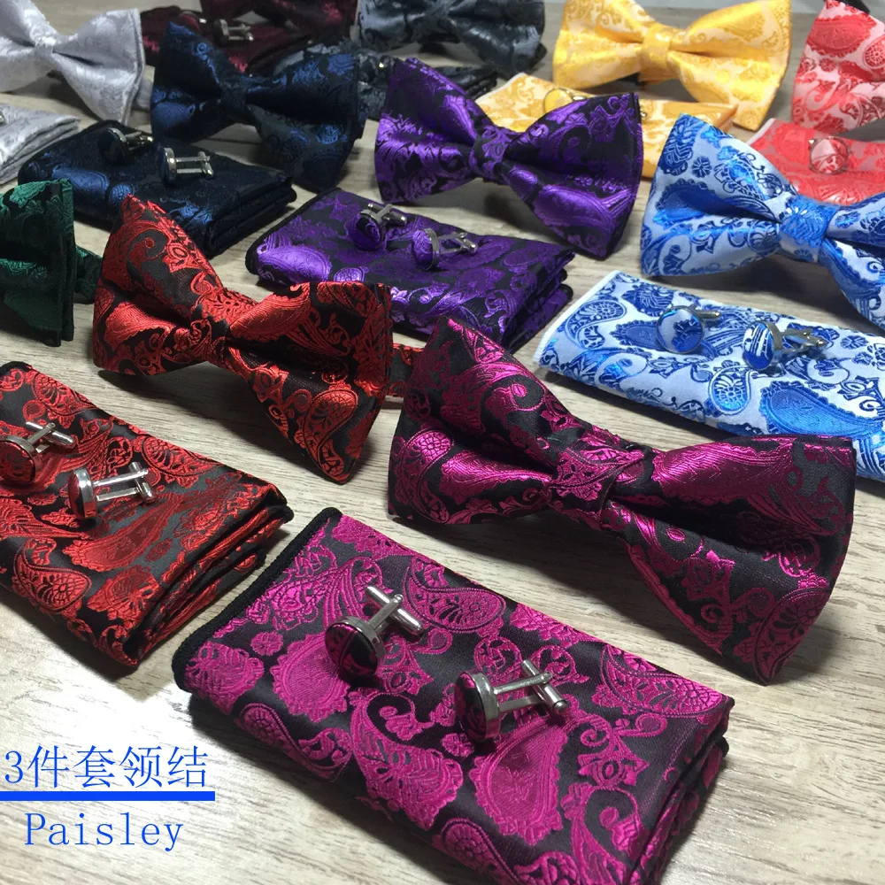 

RUBY VICKY Men's Bow Tie Gold Paisley Bow Tie Business Wedding Bow Knot Blue And Black Bow Ties For Groom Party Accessories