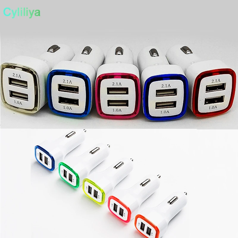 100 шт./лот LED Dual Usb Автомобильное зарядное устройство портативный адаптер питания 5