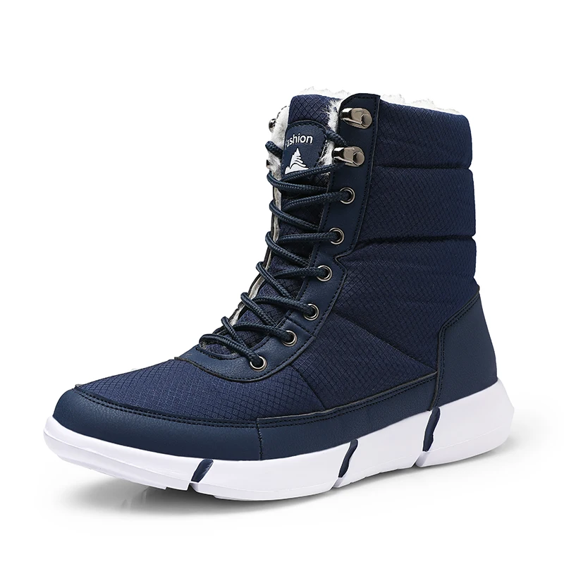 

Men Winter Snow Boots High Top Warm Fur Ankle Boots Waterproof Mesh Upper Plush Inside Lightweight Male Working Shoes