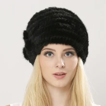 Free Shipping Women’s Knitted Mink Fur Hat Hand Woven Winter Fur Cap Floral Mink Fur Hat For Lady Hat Real Fur