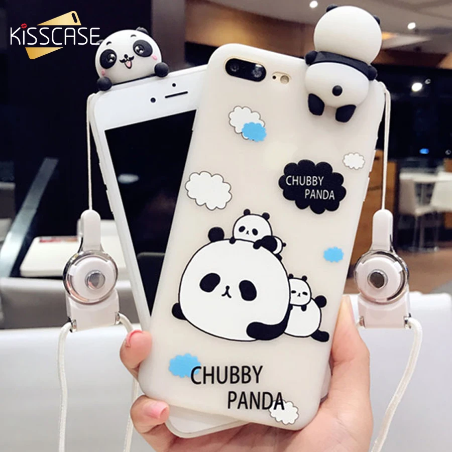 KISSCASE 3D мультфильм чехлы для iPhone 6s 6 Plus Panda милый корейский чехол X 7 8 кремния плюс