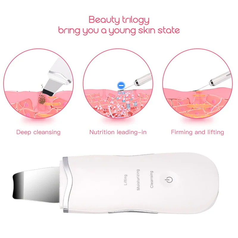 Ultrasonic Skin Scrubber Massage Machine Ultrasound Facial Pore Cleaner Skin Care Peeling Lifting+Face Steamer Nano Mist Sprayer