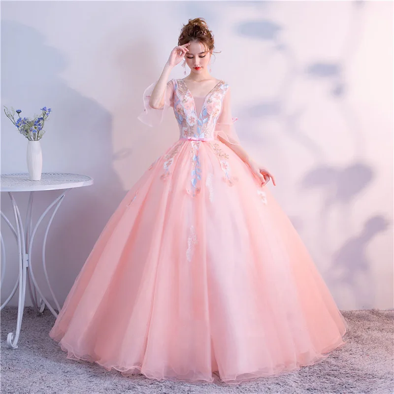 Ruthshen Vestido debutente 15 Anos Quinceanera платья с v образным вырезом Иллюзия Бальные накладные