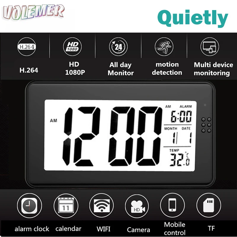 

Volemer WM8 clock camera wifi P2P 1080P Infrared Night Vision motion detection H.264 Display Loop recording mini video camcorder