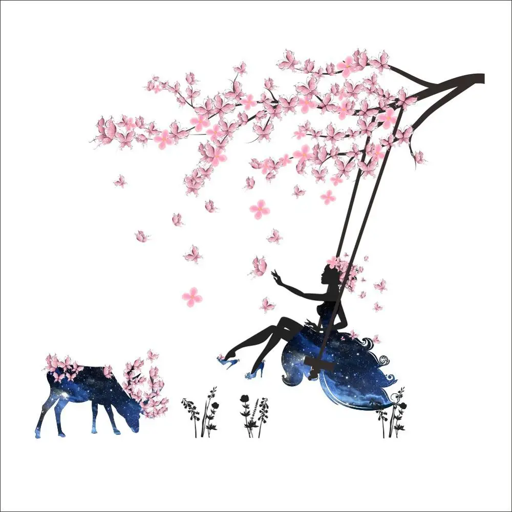 

Dream home flower fairy plum creative scenery wall sticker beauty plum branch swing TV background wall decoration