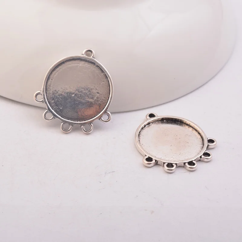 

Alloy Five Hole Connector Antique Silver 18mm Cabochon Base Earrings Setting Connectors Round DIY Drop Earrings Jewelry Findings