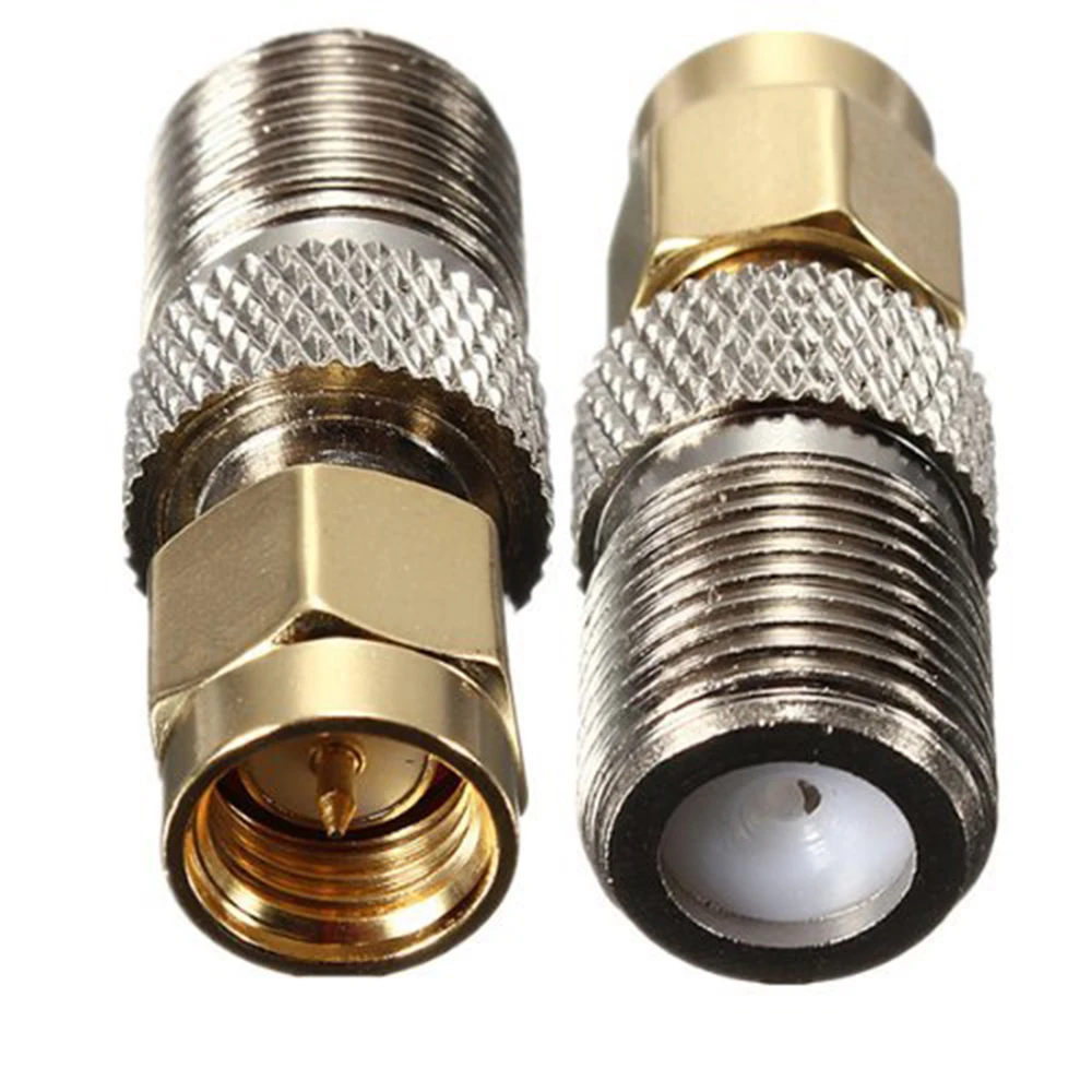 

ALLISHOP 2Pcs F Female to SMA Male Plug Straight Glodplate TV Jack F/F RF Connector F-SMA Adapter