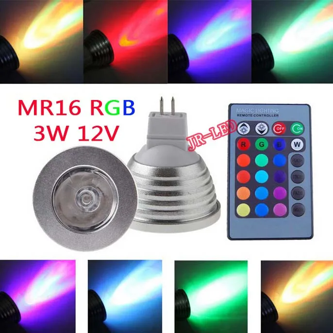 1 шт. MR16 RGB LED лампа AC/DC 12 В 3 Вт светодиодный прожектор затемнения волшебный праздник RGB Освещение + ИК-Дистанционное управление 16 видов цветов