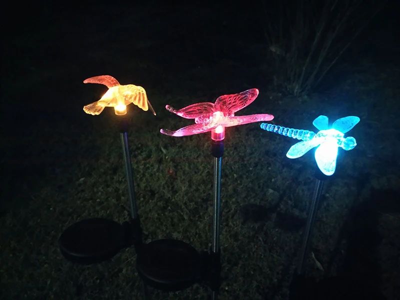 Lâmpada do Gramado do Jardim Solar à Prova Pássaro para Casa Luzes do Pátio Lote Luz d' Água Borboleta Colorida Dragonfly Paisagem Caminho 3 Pçs - Led 19 3 pçslote Led Lâmpada Do Gramado Do