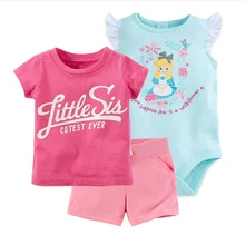 2018 Real Top de Algodão Navio Livre Bebê Menina 3 Pcs Set, crianças Para Bebes T-shirt Romper Rosa Pouco Sia Mais Bonito Já A Impressão
