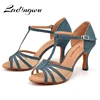 Ladingwu New Denim And Net Latin Dance Shoes Woman's Comfort Professional Salsa Shoes Dancing Cuba Heel Dance Shoes sandals 1