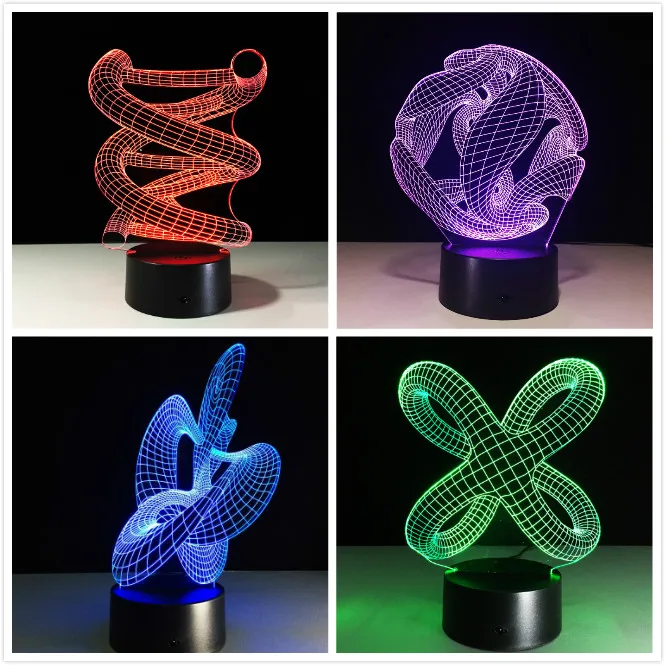  3D DNA LED Night Lamp ABS Touch Base Abstract Spiral Bulb Lamp LED Night Light Table Illusion Home 