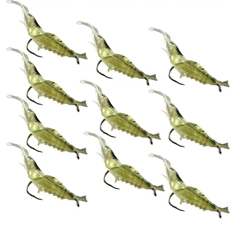4 M 10pcs Shrimp Soft Prawn Lure Hook Tackle Bait Saltwater Bass