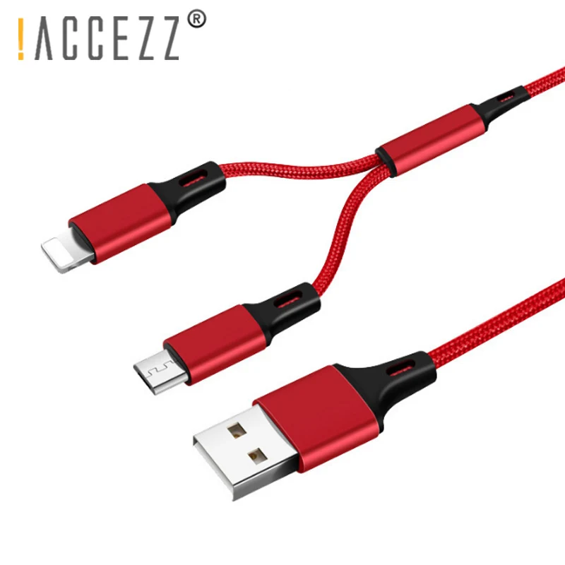 

!ACCEZZ Nylon Charger Cable Lighting For iPhone X 7 8 XR Micro USB For Samsung S6 Edge Xiaomi Huawei 2 in 1 Fast Charging Cables