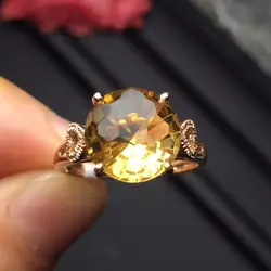 Fine Jewelry Настоящее 18 К розовое золото AU750 индивидуальные Размеры натуральный цитрин камни Chic алмазы женский Юбилей подарочные Fine кольца