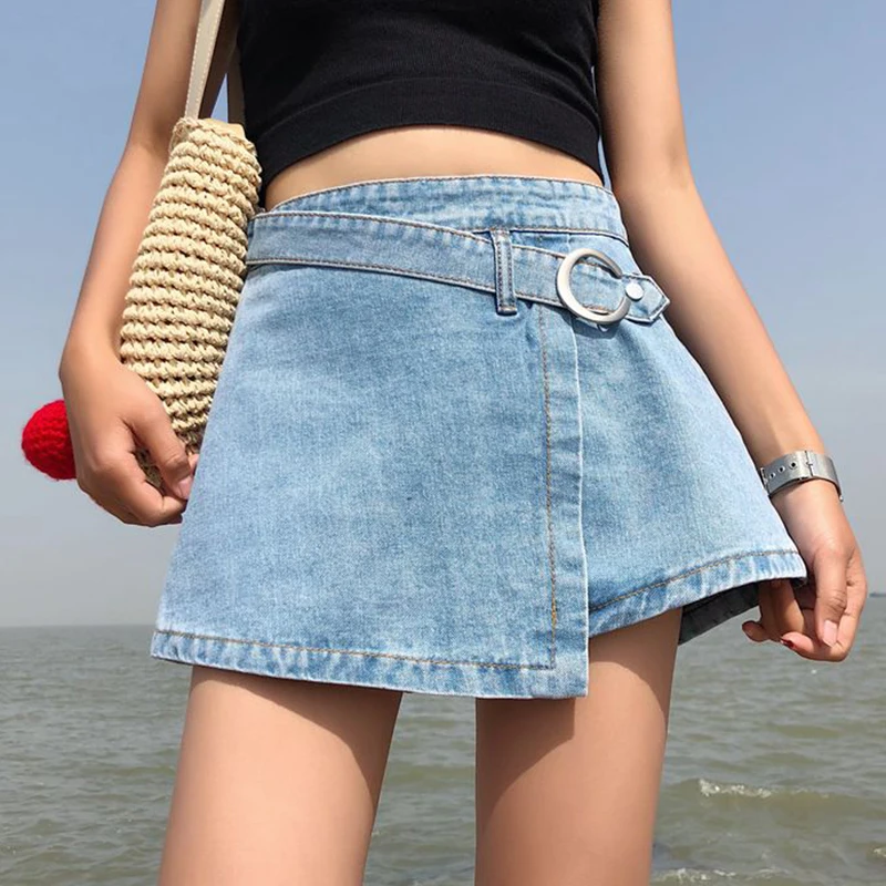 

2019 Summer New Korean Style Harajuku Denim Shorts Culottes Light Blue Trousers Short Skirt Hot Shorts Fashion Women's Clothing