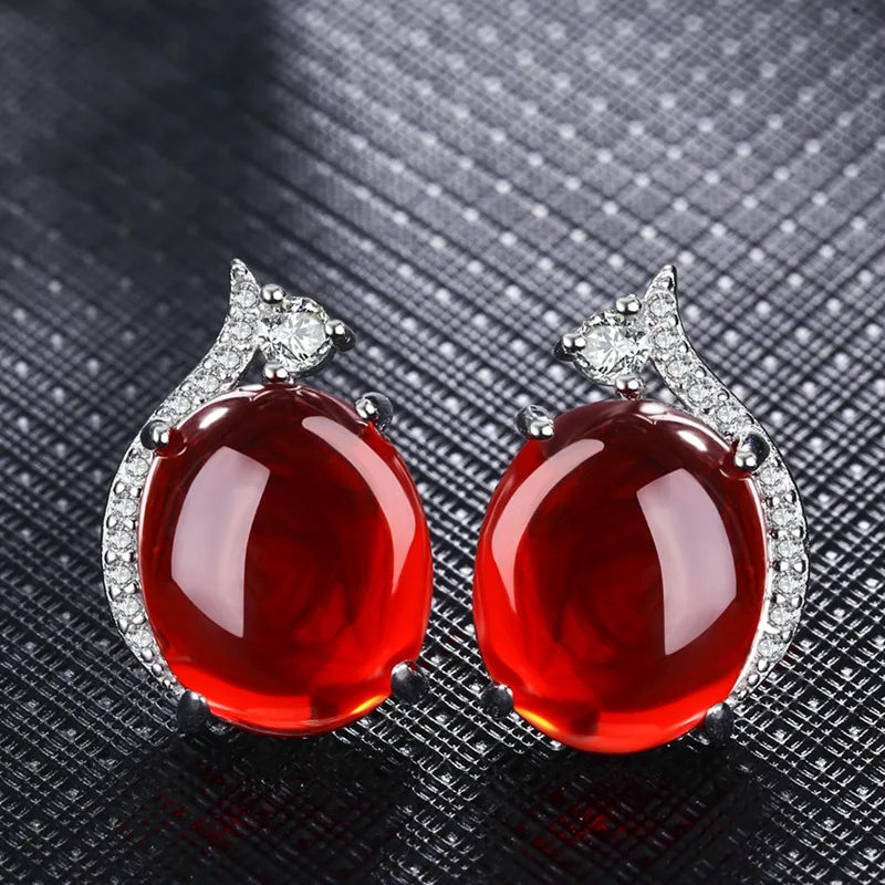 

Yanleyu Solid 925 Sterling Silver Stud Earrings for Women Red Green Gem stone Garnet Jewelry Earrings Female Birthday Gift PE006