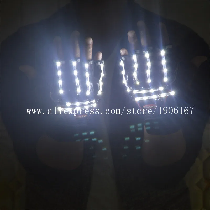 2018 New Led Light Up  White Color Luminous GLoves For DJ Club Party Christmas Halloween Decoration Event & Party Supplies03
