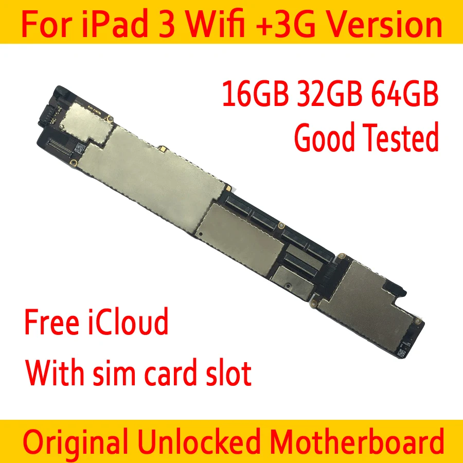 

100% Original unlocked For iPad 3 wifi+3G version Motherboard Free iCloud wifi+3G version for iPad 3 Mainboard with Full Chips