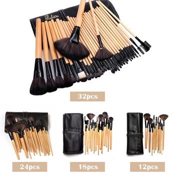 

12/18/24/32PCS Wooden Makeup Brushes Set Of Brushes For Face Make up Real Beauty Cosmetics With Synthetic Hair