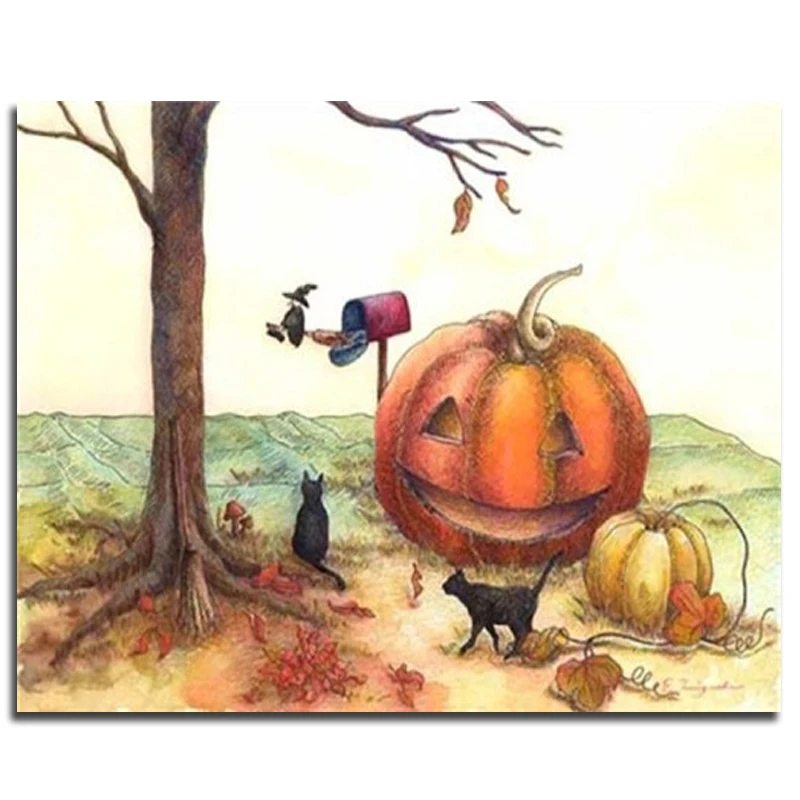 

Peter ren Round Diamond Painting Halloween Home decorations DIY Mosaic full Diamond Embroidered with rhinestones Cat's paradise
