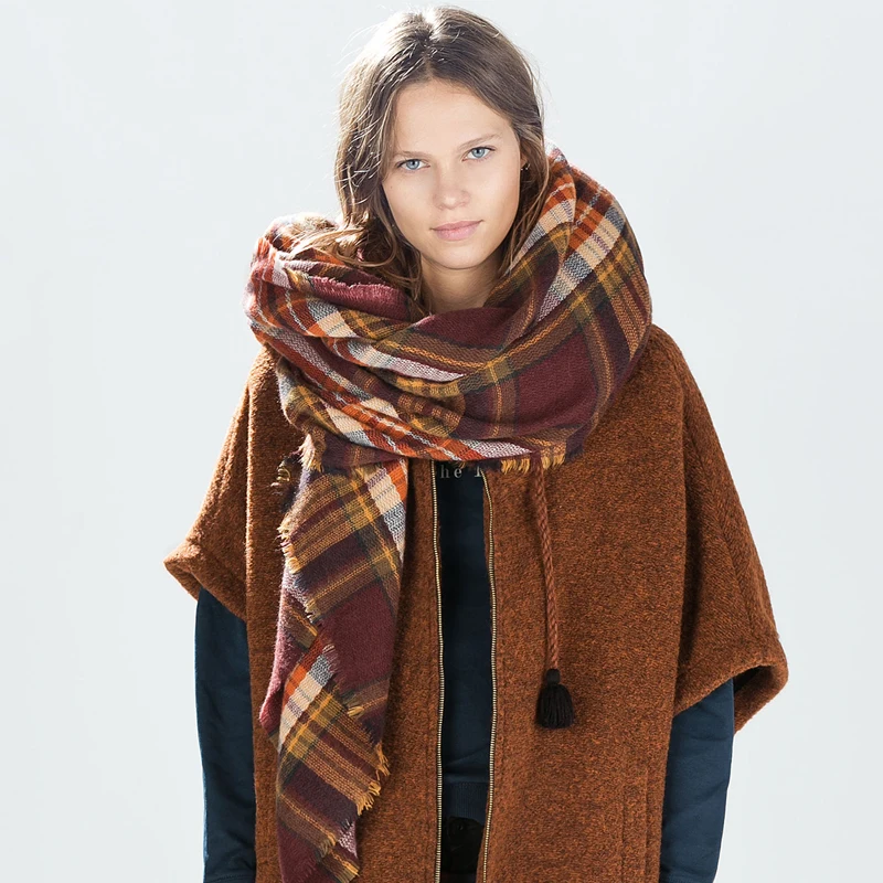 Winter Unisex Oversize font b Tartan b font Plaid Blanket Square Wrap Soft Warm Cashmere like