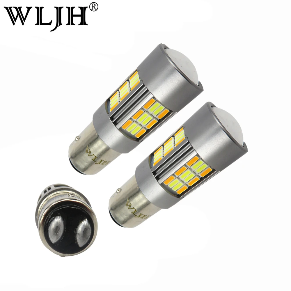 

WLJH 2x 1157 Turn Signal LED Car BAY15D 7528 2057 led Bulb Auto Switchback Bulbs Dual Color White Amber Tail Brake DRL Light