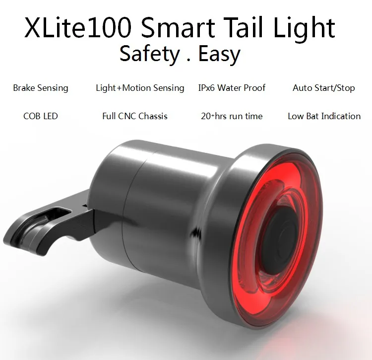 XLITE100 USB Перезаряжаемый велосипедный умный задний светильник светодиодный автоматический запуск/Стоп тормозной зондирующий светильник IPX6 Водонепроницаемый Предупреждение ющий задний светильник