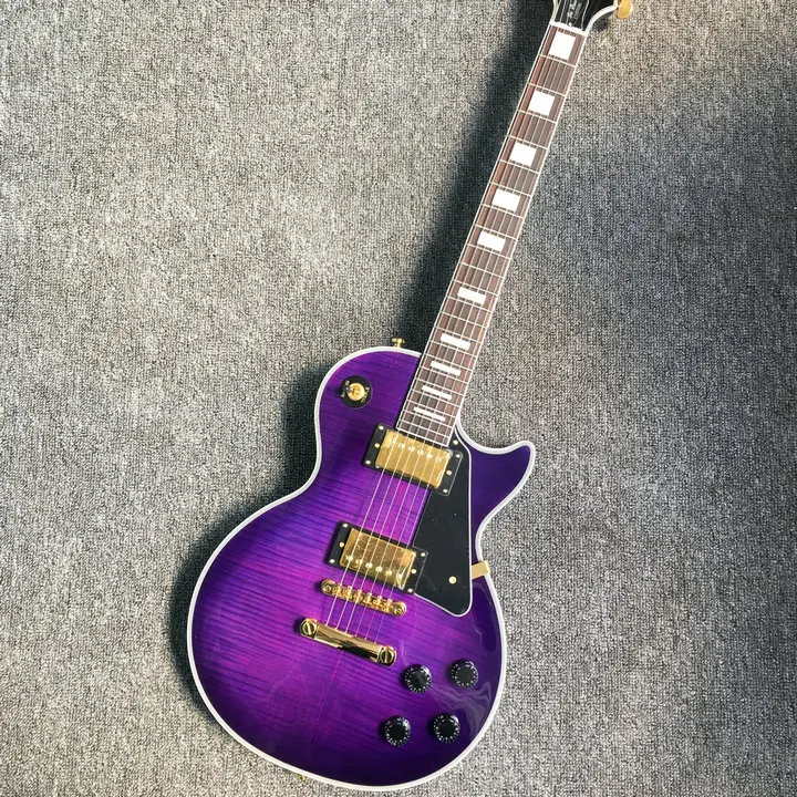 

In Stock -Custom LP Electric Guitar Supreme Purple Flamed Maple Top, Gold Hardware, High Quality, Real photo showing, Wholesale