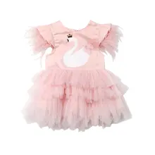 Нарядное платье принцессы из тюля с лебедем для маленьких девочек, торжественное платье, милая детская одежда для девочек, платья-пачки