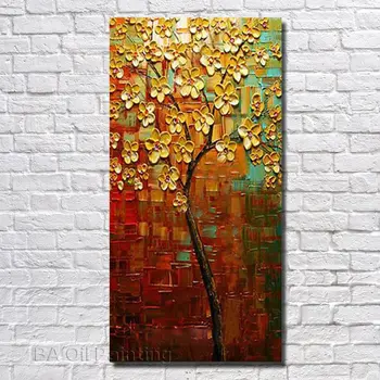 

Hand Painted Abstract Golden Flower Oil Painting Wall Pictures On Canvas Modern Home Decorative Art for Living Room no Framed