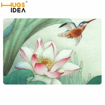 

HUGSIDEA Lotus Flower Scenery Printed Parlor Carpet Living Room Carpet Bedroom Bed Rug Rectangular Sofa Coffee Table Custom Mat