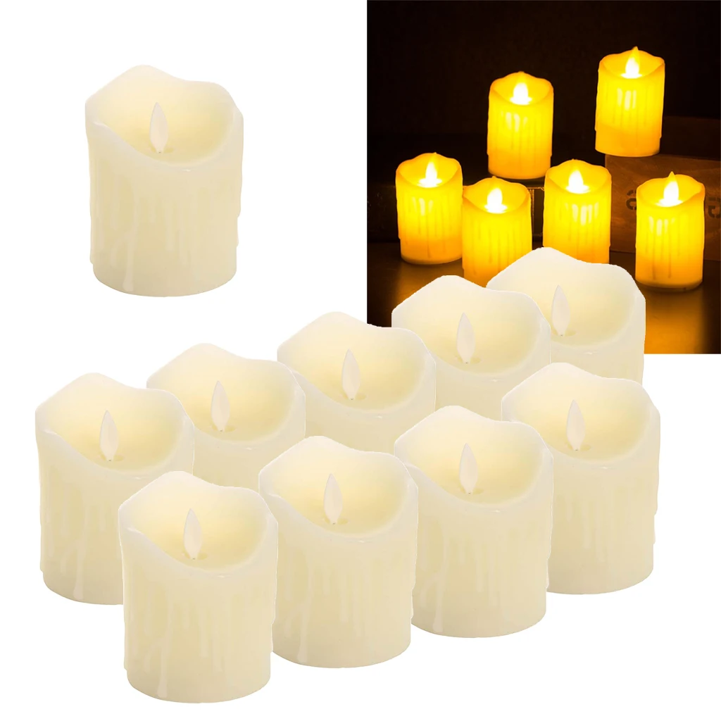 10pcs Flickering Flames Candles Realistic LED Candle Dancing Flame Light Indoor and Outdoor Battery Operated Wedding Party Decor